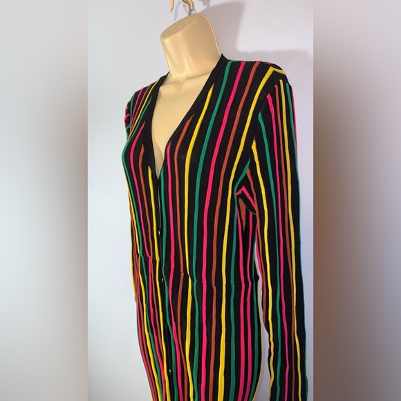 7th avenue Multicolor colorful Long Sleeve button down black knit Dress striped - Picture 3 of 8